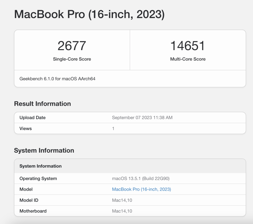 m2 맥북 프로 16인치 긱벤치 cpu 성능 테스트 결과

싱글코어 2677점, 멀타코어 14651점